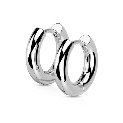 3mm Thick Hinged Round Hoop Earrings - 316L Stainless Steel - Pair