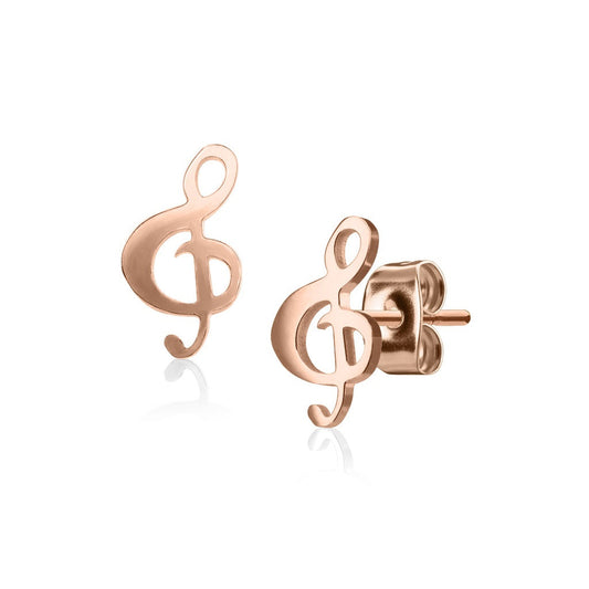 Hand Polished Treble Clef Music Stud Earrings - 316L Stainless Steel