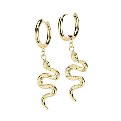 Snake Dangling Hoop Earrings - 316L Stainless Steel