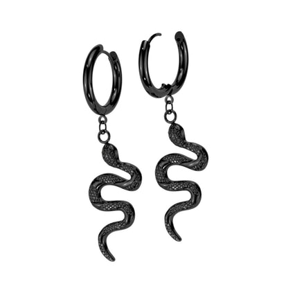 Snake Dangling Hoop Earrings - 316L Stainless Steel