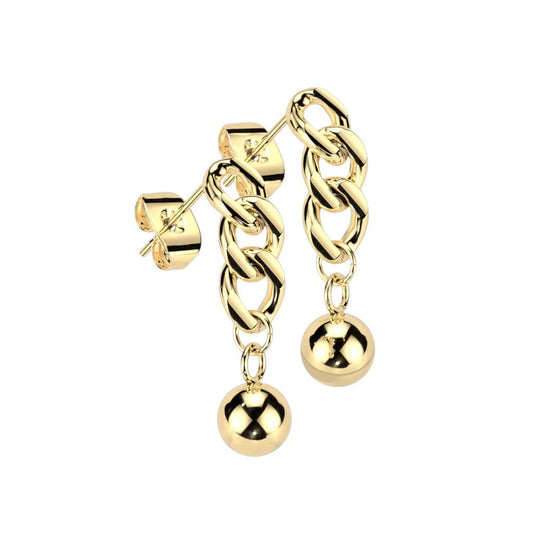 Chain Link with Ball End Dangling Earrings - 316L Stainless Steel