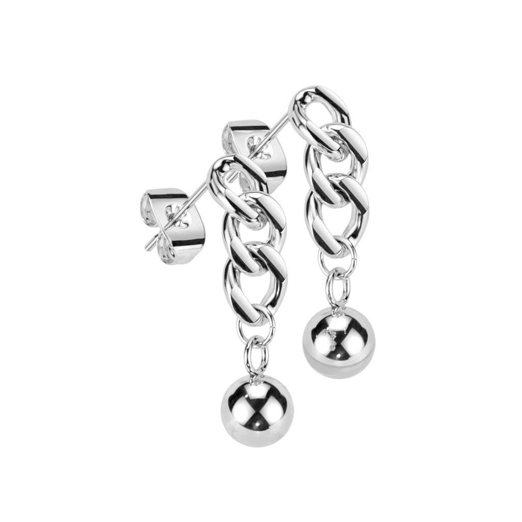 Chain Link with Ball End Dangling Earrings - 316L Stainless Steel