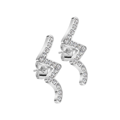 CZ Crystal Lined Wave Stud Earrings - 316L Stainless Steel