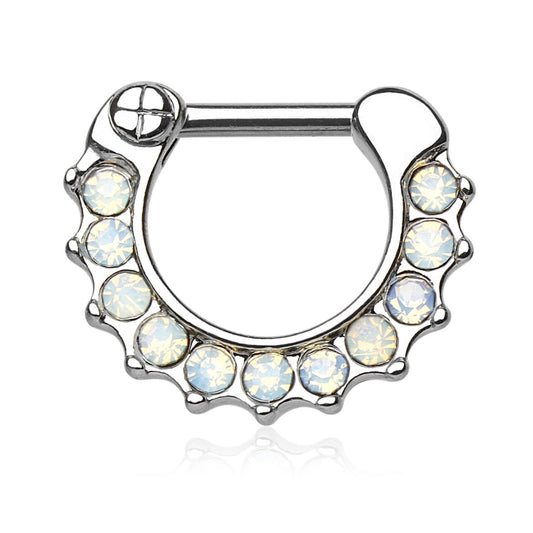 Paved Opalite Septum Clicker Ring - Stainless Steel