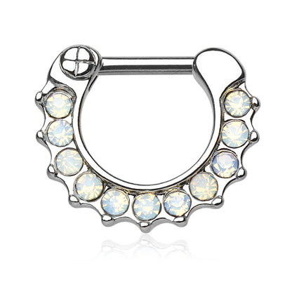 Paved Opalite Septum Clicker Ring - Stainless Steel