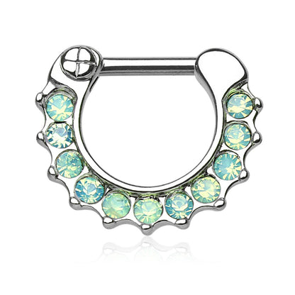 Paved Opalite Septum Clicker Ring - Stainless Steel