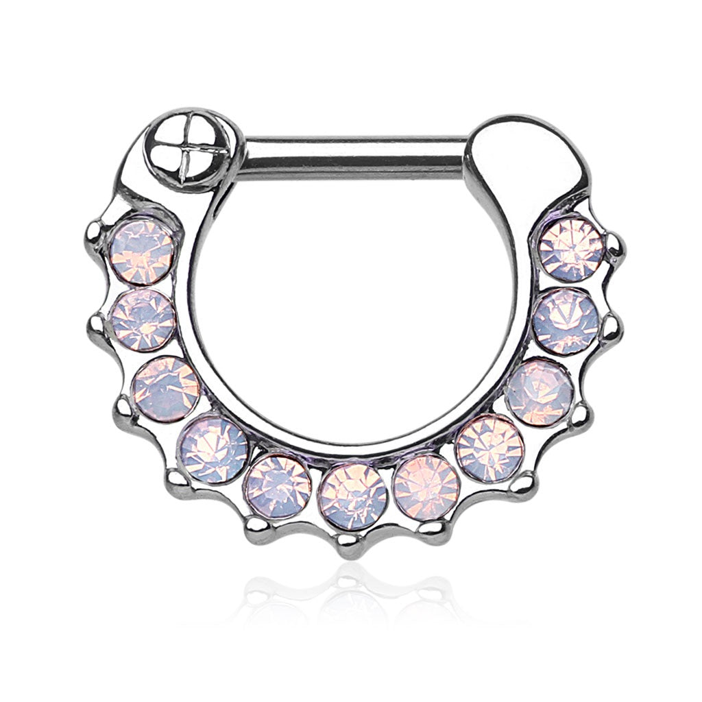 Paved Opalite Septum Clicker Ring - Stainless Steel