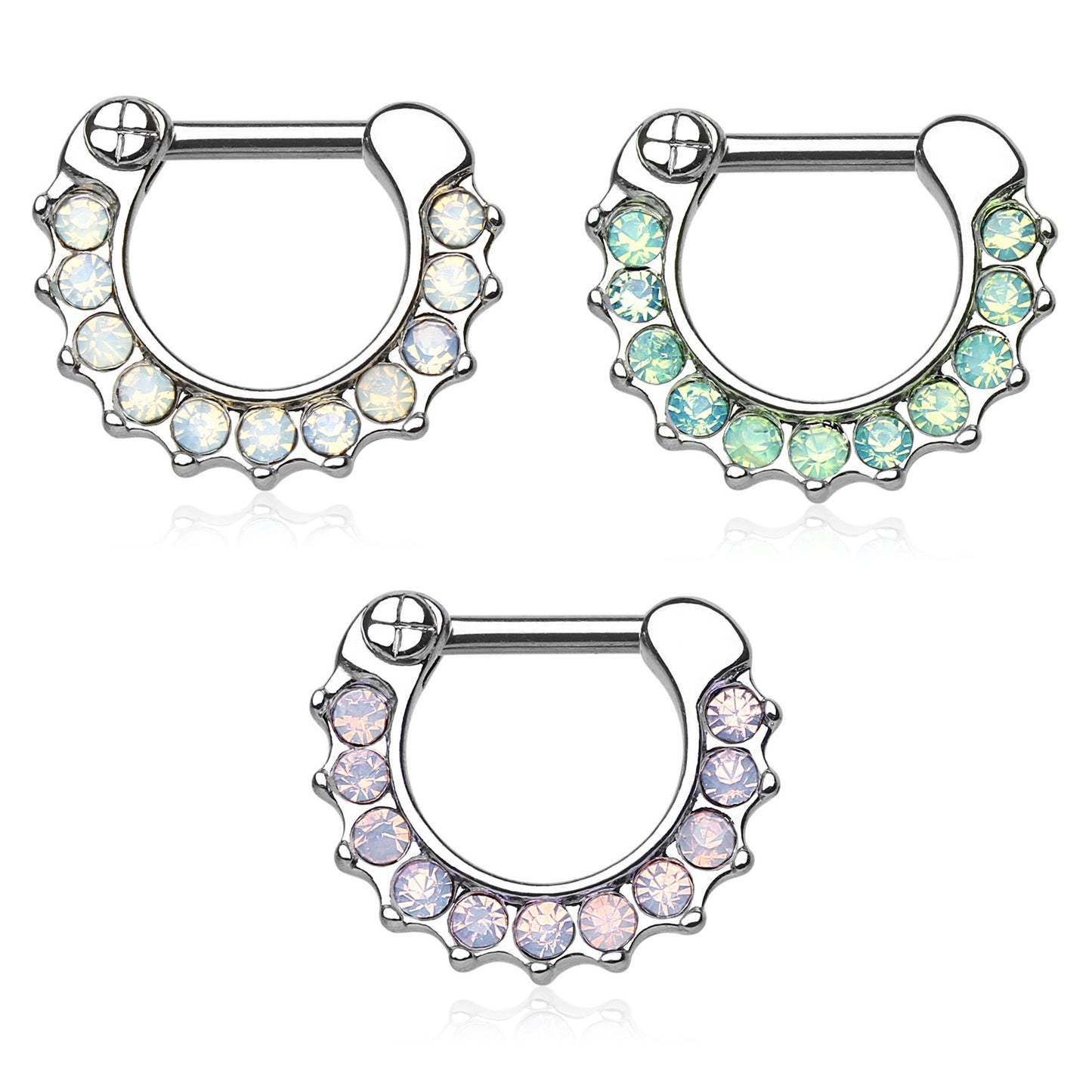 Paved Opalite Septum Clicker Ring - Stainless Steel