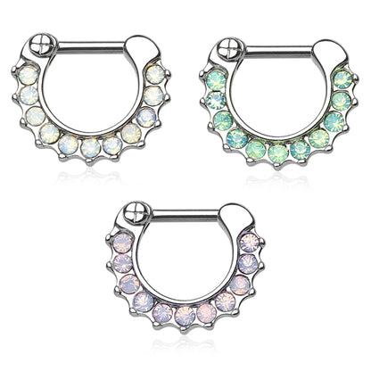 Paved Opalite Septum Clicker Ring - Stainless Steel