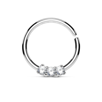 Triple CZ Crystal Lined Bendable Ring - 316L Stainless Steel
