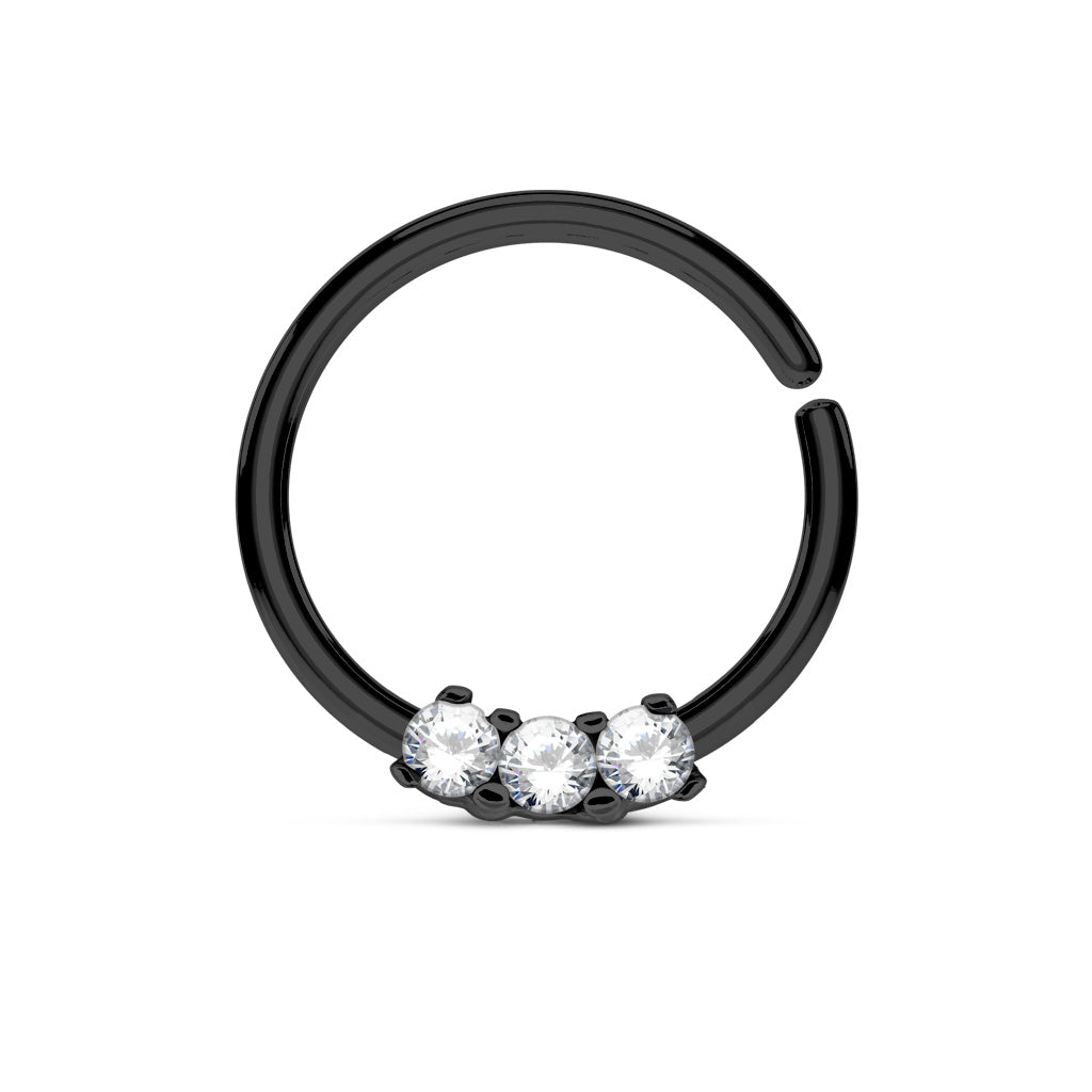Triple CZ Crystal Lined Bendable Ring - 316L Stainless Steel