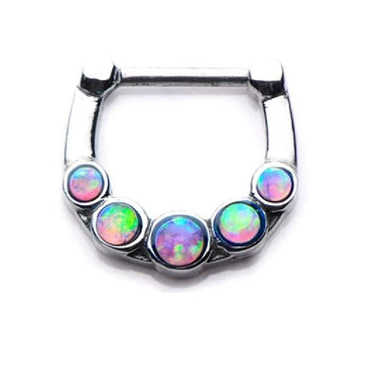 Five Synthetic Opal Stone Septum Clicker - 316L Stainless Steel