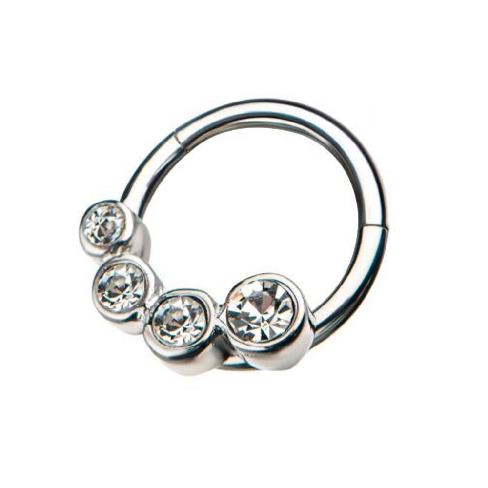 Multi Round Clear CZ Gems Hinged Segment Clicker Ring - 316L Stainless Steel