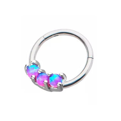 Prong Set Synthetic Opals Hinged Segment Ring - Stainless Steel