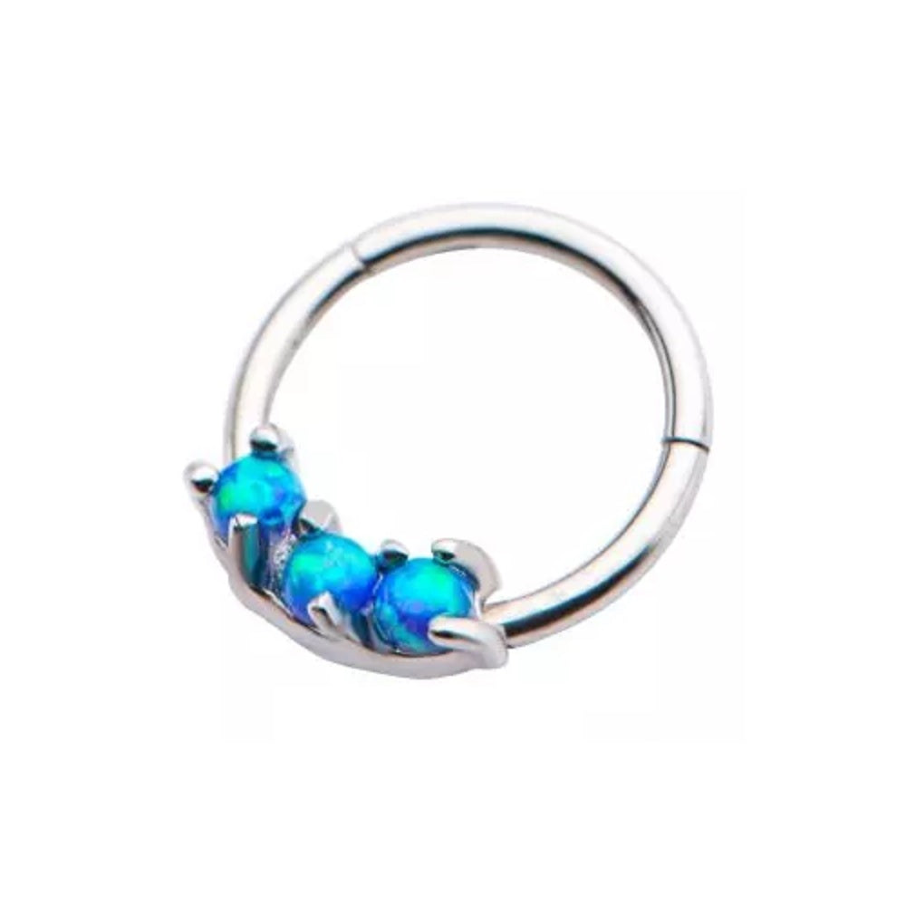 Prong Set Synthetic Opals Hinged Segment Ring - Stainless Steel