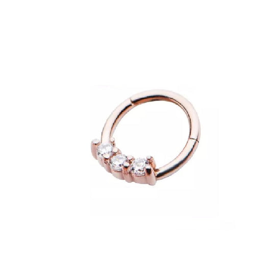 Hinged Segment Ring with Prong Set Clear CZ Gems - Stainless Steel