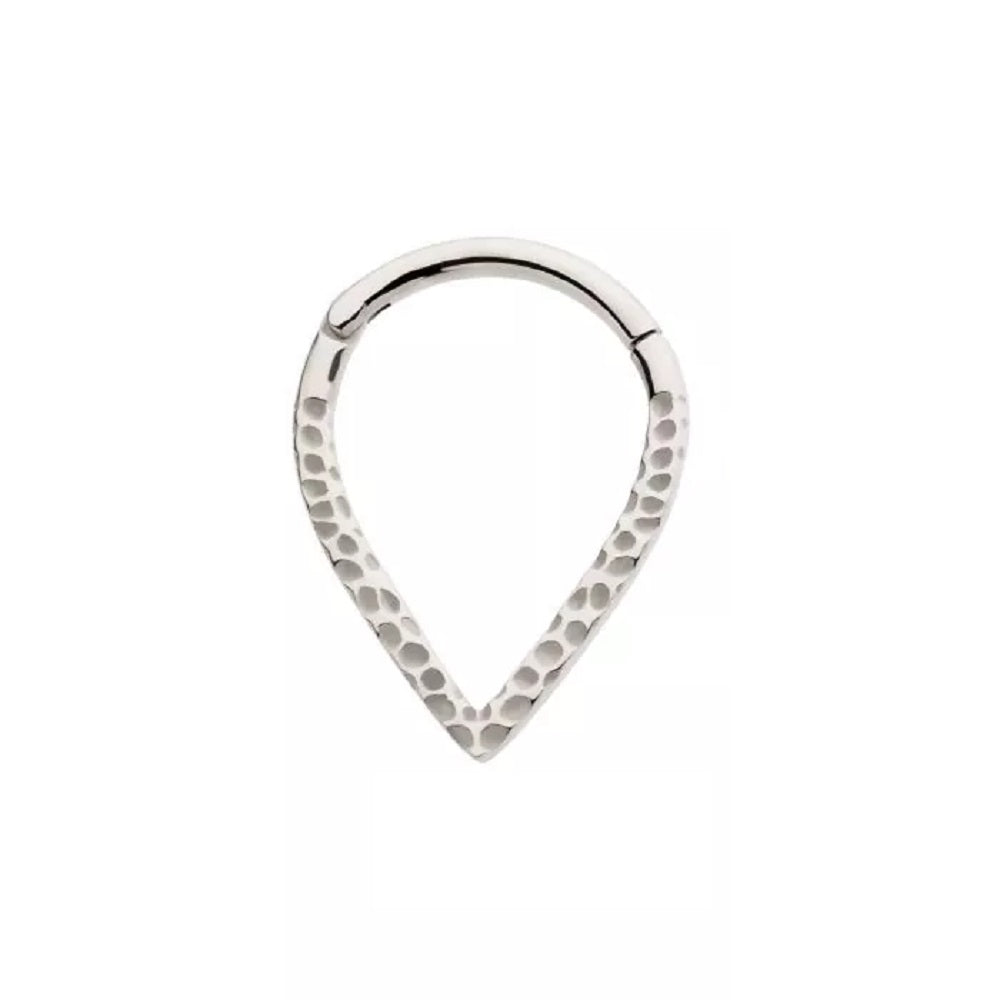Hammered Pattern Teardrop Shaped Hinged Segment Ring - 316L Stainless Steel