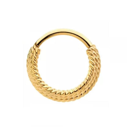 Terraced Triple Stack Twisted Design Front Facing Hinged Segment Ring - 316L Stainless Steel