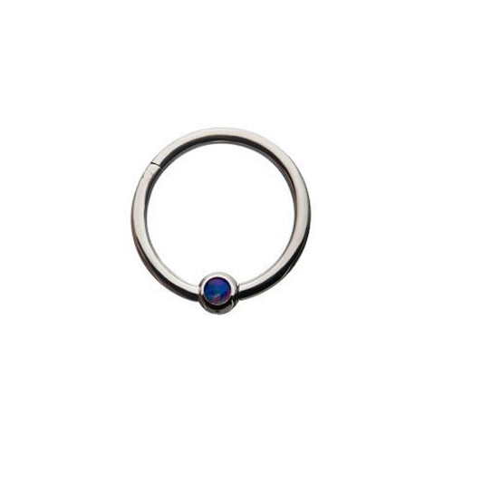 Synthetic Opal Centered Hinged Segment Clicker Ring - Stainless Steel