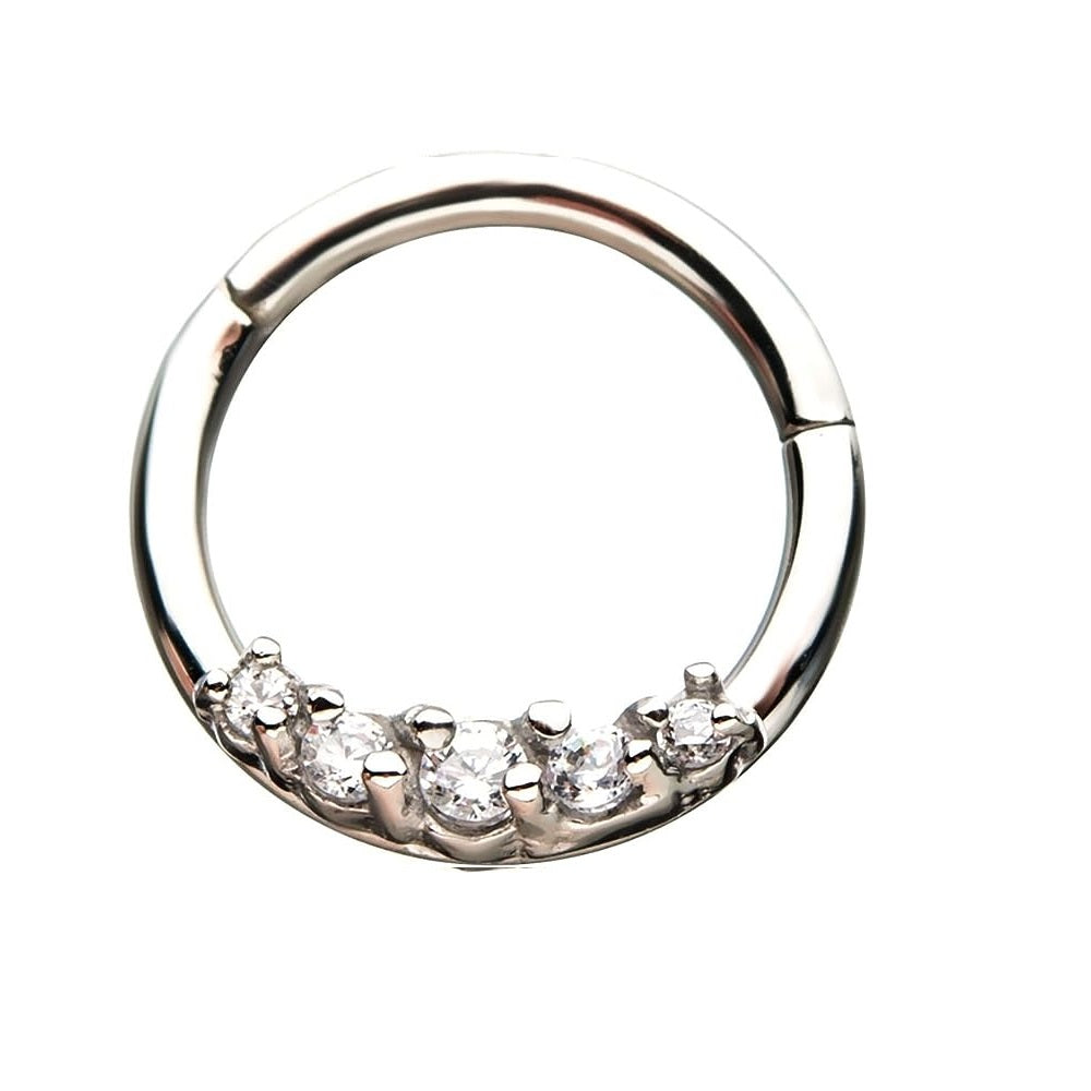 5/16" Prong Set Five Crystal Gem Hinged Segment Ring - Stainless Steel