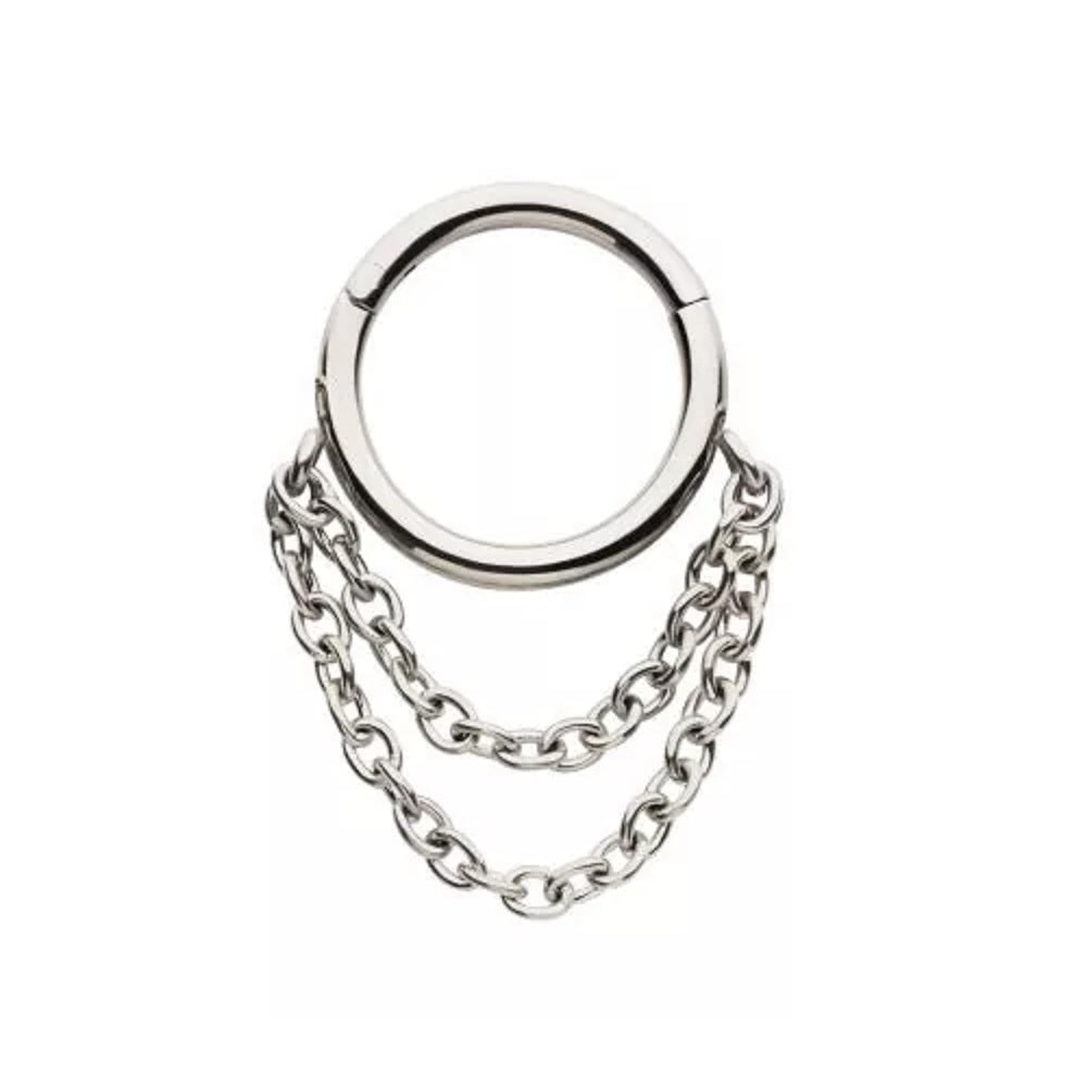 Hoop with Double Dangling Chains Hinged Segment Ring - 316L Stainless Steel