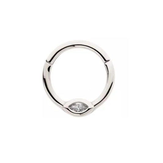 CZ Crystal Oval Front Facing Hinged Segment Ring - 316L Stainless Steel