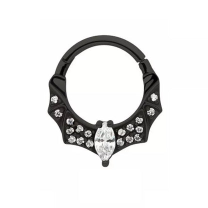 CZ Crystal Bat Front Facing Hinged Segment Ring - 316L Stainless Steel