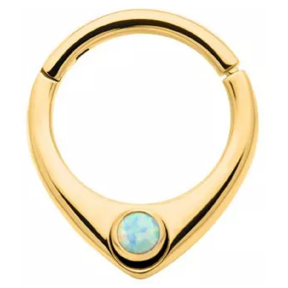 Oval Shape with White Synthetic Opal Hinged Segment Ring - 316L Stainless Steel