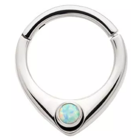 Oval Shape with White Synthetic Opal Hinged Segment Ring - 316L Stainless Steel