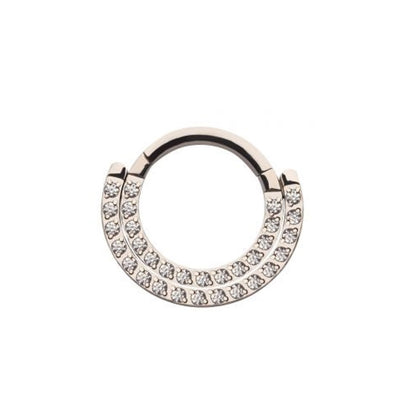 CZ Crystal Lined Double Row Hinged Segment Ring - Stainless Steel