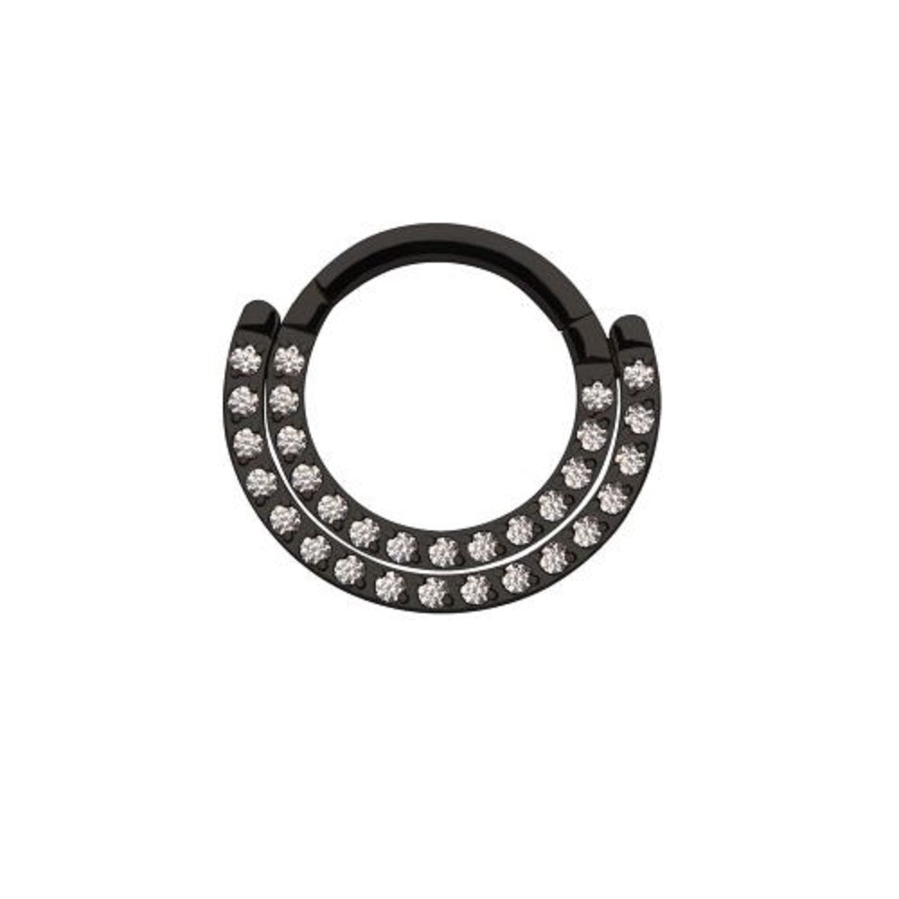 Elegant Double Row CZ Paved Front Facing Hinged Segment Clicker Ring - 316L Stainless Steel