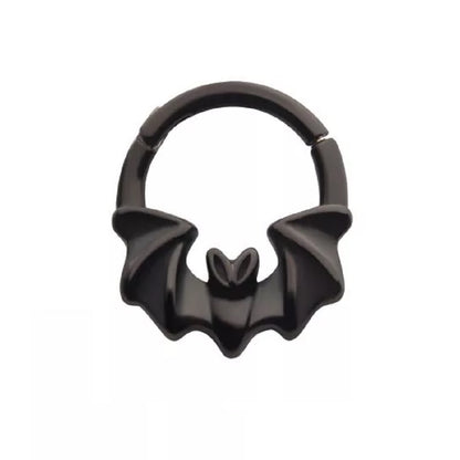 Black PVD Plated Vampire Bat Front Facing Hinged Segment Clicker Ring - 316L Stainless Steel