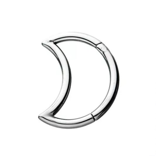 Crescent Moon Shaped Hinged Segment Ring - Stainless Steel