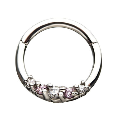 5/16" Prong Set Five Crystal Gem Hinged Segment Ring - Stainless Steel