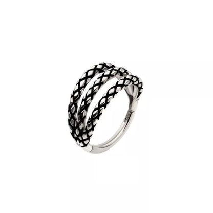 Triple Snake Skin Pattern Lined Hoop Hinged Segment Ring - 316L Stainless Steel