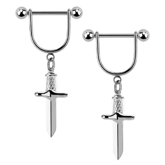 Dagger Dangling Nipple Barbells - 316L Stainless Steel - Pair