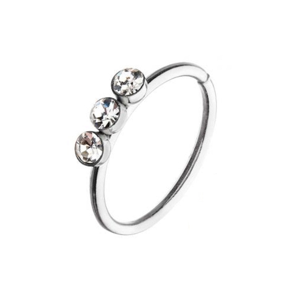 Triple Clear CZ Crystal Gems Bendable Seamless Ring - Stainless Steel