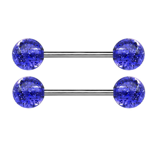 Super Glittery Acrylic Ball Ends Nipple Barbells - Grade 23 Solid Titanium - Pair