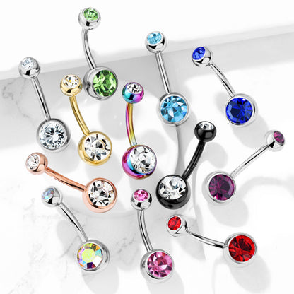 Double Ball Gem Belly Button Ring - G23 Implant Grade Solid Titanium