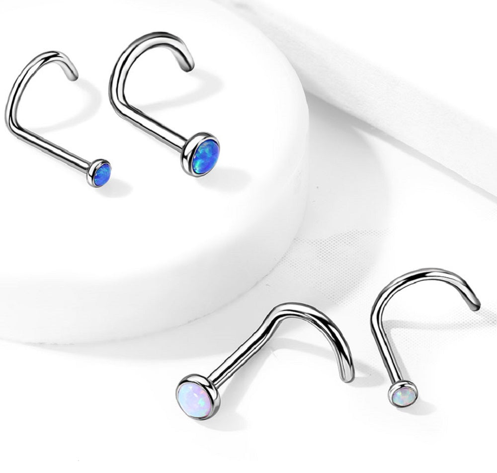 Bezel Set Synthetic Opal Nose Screw - G23 Implant Grade Titanium