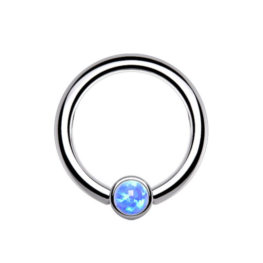 Bezel Set Synthetic Opal Captive Bead Ring - G23 Implant Grade Titanium