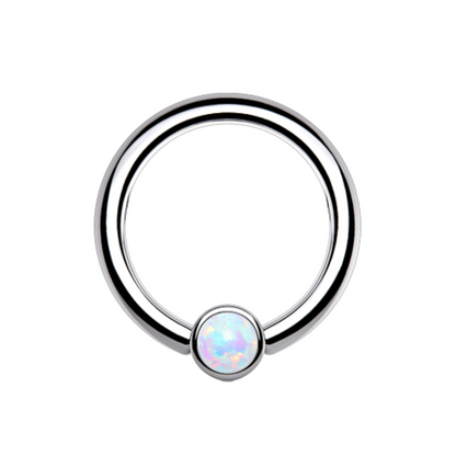 Bezel Set Synthetic Opal Captive Bead Ring - G23 Implant Grade Titanium
