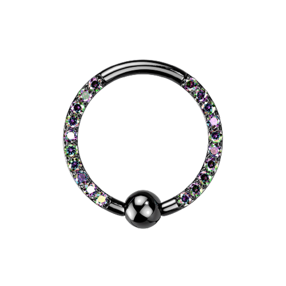 Front Facing CZ Crystal Paved Captive Bead Ring - G23 Implant Grade Titanium