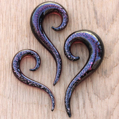 Purple Glass Sparkle Spiral Taper Plugs