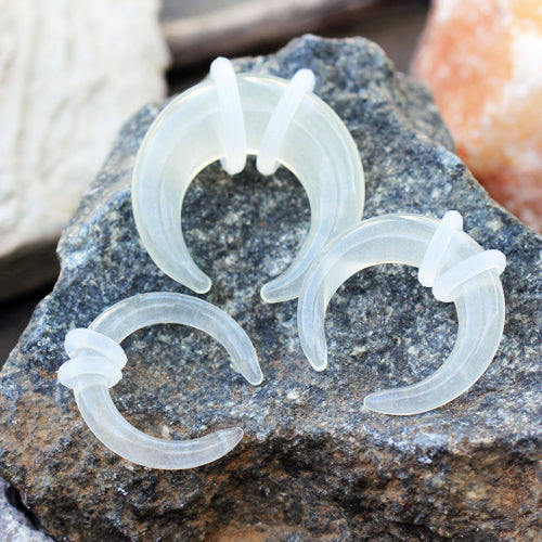 White Glass Pincher Taper Plugs - Pair