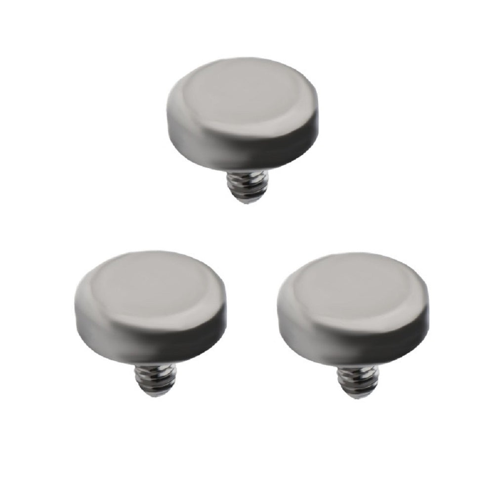 Set of 3 Flat Disc Internally Threaded Dermal Anchor Tops - Titanium