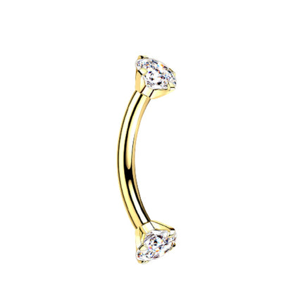 Internally Threaded Prong Set CZ Crystal Ends Curved Barbell - G23 Implant Grade Titanium