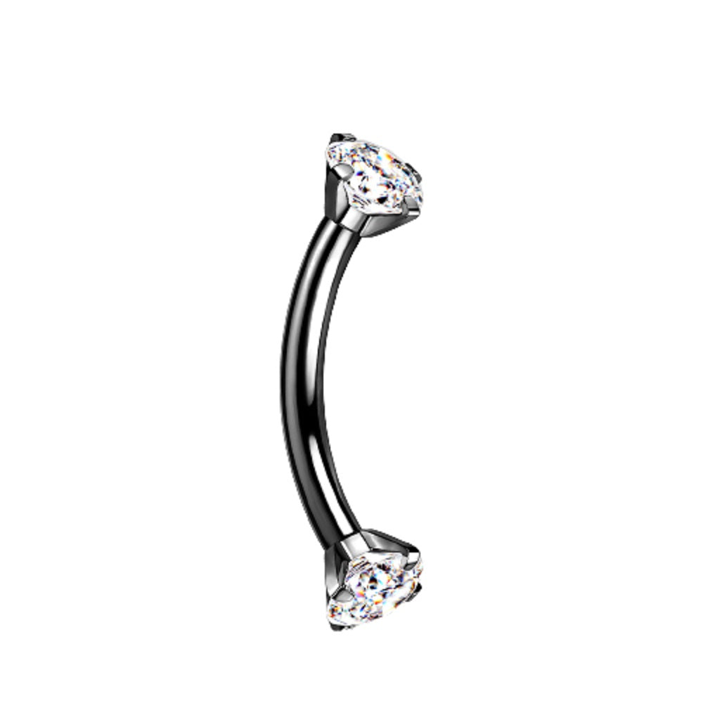 Internally Threaded Prong Set CZ Crystal Ends Curved Barbell - G23 Implant Grade Titanium