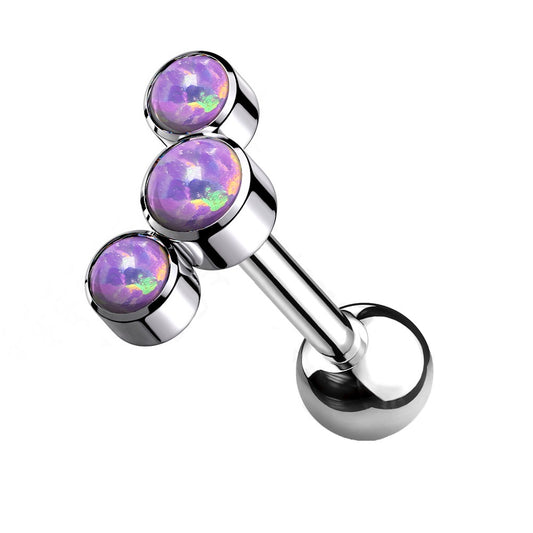 Triple Synthetic Opal Cartilage Helix Stud Earring - G23 Implant Grade Titanium