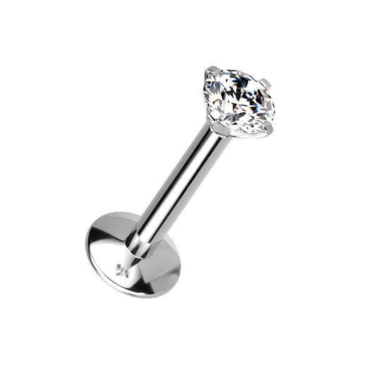 Prong Set CZ Crystal Internally Threaded with Extended Threading Convex Base Stud - G23 Implant Grade Titanium